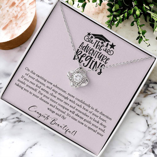 The Adventure Begins - Graduation Necklace Gift For Her Class Of 2022 Hight School College Graduation Gift Love Knot Necklace