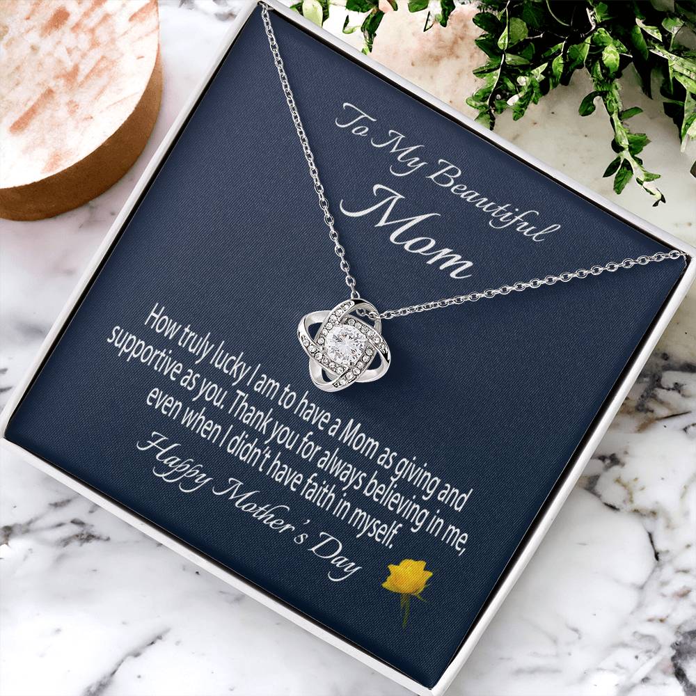 To My Beautiful Mom Gift Necklace Mother's Day Message Card Necklace For Mom To Mom From Daughter Gift To Mom From Son Gift Ne Love Knot Necklace