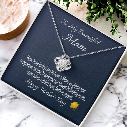 To My Beautiful Mom Gift Necklace Mother's Day Message Card Necklace For Mom To Mom From Daughter Gift To Mom From Son Gift Ne Love Knot Necklace