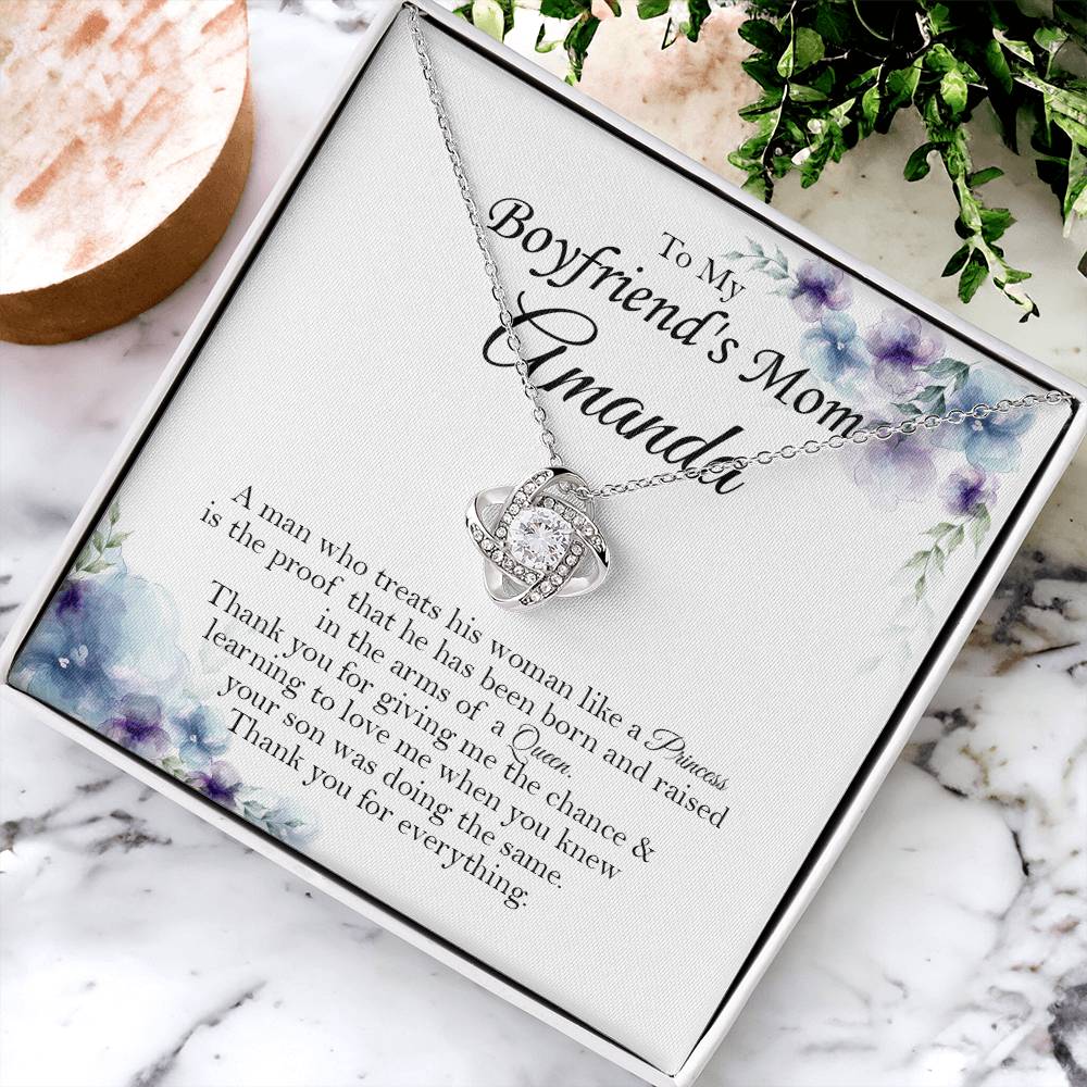 To My Boyfriends Mom Gift Customize Custom Name On Message Card Boyfriend's Mom Gift Birthday Mom Gift Gift For Boyfriend Mom Mother's Day Gift Love Knot Necklace