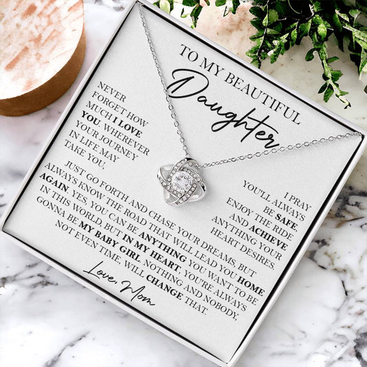 To My Beautiful Daughter Necklace Daughter Gift From Mom Birthday Graduation Christma Love Knot Necklace