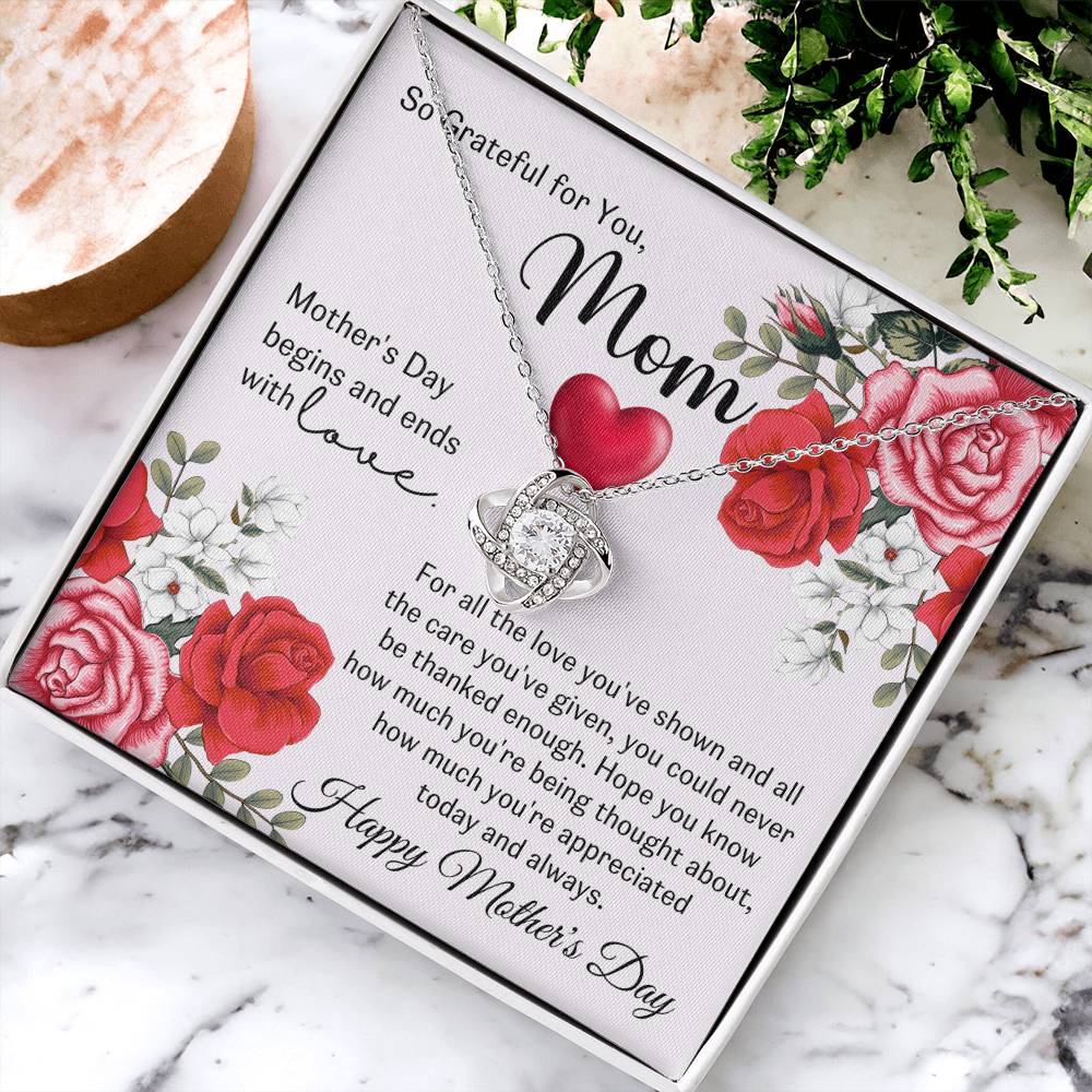 So Grateful For Your Love Mother's Day Gift For Mom Love Knot Necklace