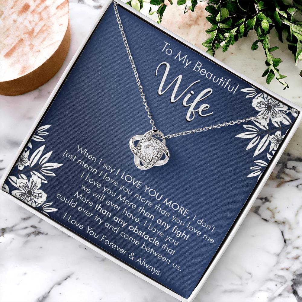 Gift For Wife Love You More Navy Flower Love Knot Necklace Love Knot Necklace
