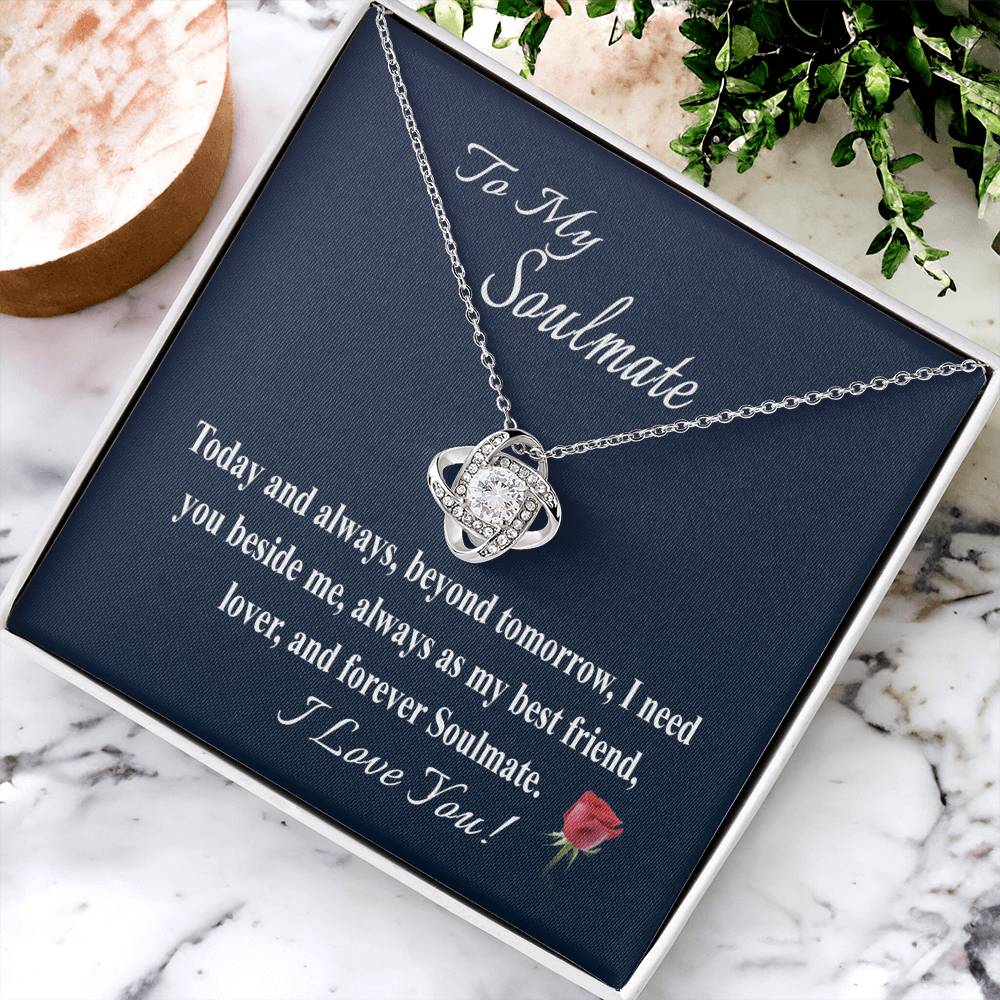 To My Soulmate Message Card Necklace  For Wife Girl Love Knot Necklace