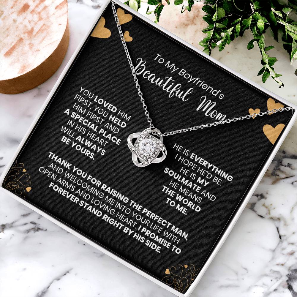 To My Boyfriend's Mom - Thank You For Raising The Perfect Man - Love Knot Necklace Love Knot Necklace