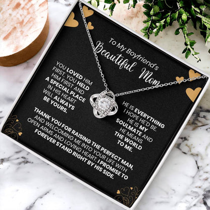 To My Boyfriend's Mom - Thank You For Raising The Perfect Man - Love Knot Necklace Love Knot Necklace