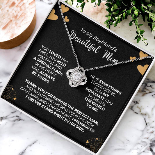 To My Boyfriend's Mom - Thank You For Raising The Perfect Man - Love Knot Necklace Love Knot Necklace