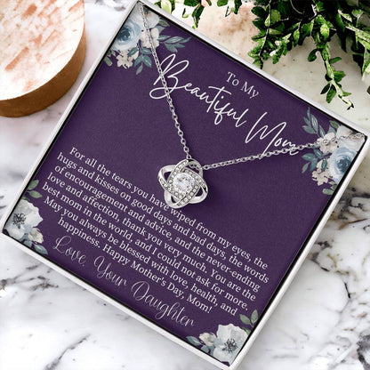To My Beautiful Mom Mothers Day Gift From Daughter Sentimental Mothers Day Gift Mom Necklace Jewelry For Mothers Day Love Knot Necklace Love Knot Necklace