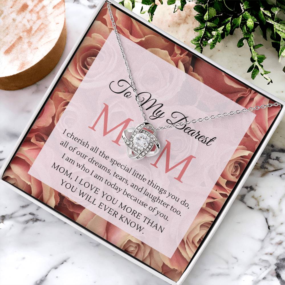 Mom I Love You More Than You Will Ever Know Cz Pendant And Earrings Gift Set Love Knot Necklace