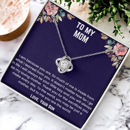 To My Mom - Because Of You Love Knot Necklace