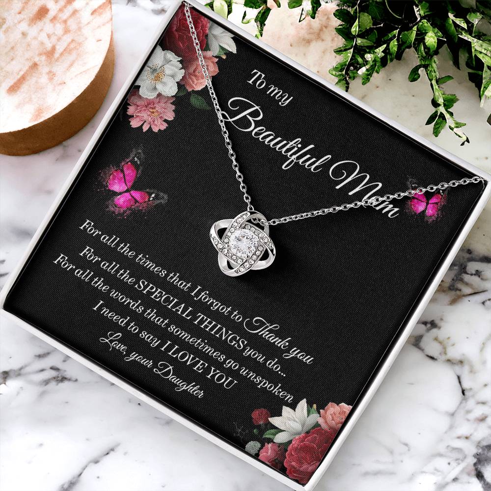To My Beautiful Mom Necklace Sentimental Gift For Mom From Daughter Mom Birthday Gift Mother's Day Jewelry Gift Love Knot Necklace