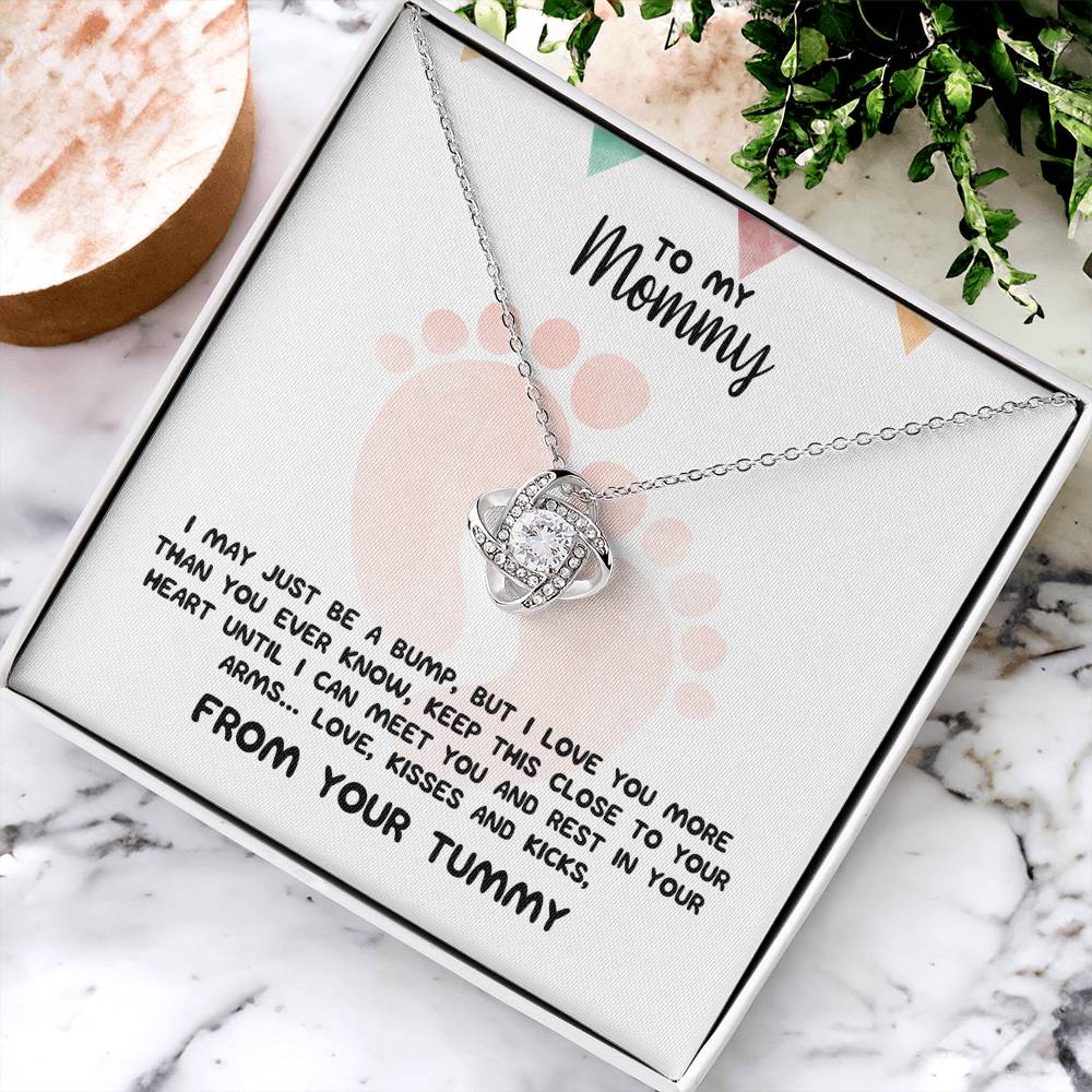 To My Mommy Necklace For Her Baby Shower Gift Love From Baby Bump Expecting Mother Pendant First Time Mom New Mommy Gif Love Knot Necklace