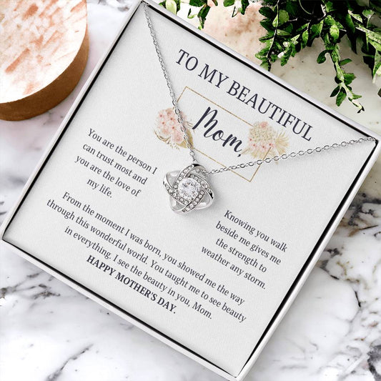 Love Not Necklace Sterling Silver Mother's Day Gift - I See The Beauty In You Mom Love Knot Necklace