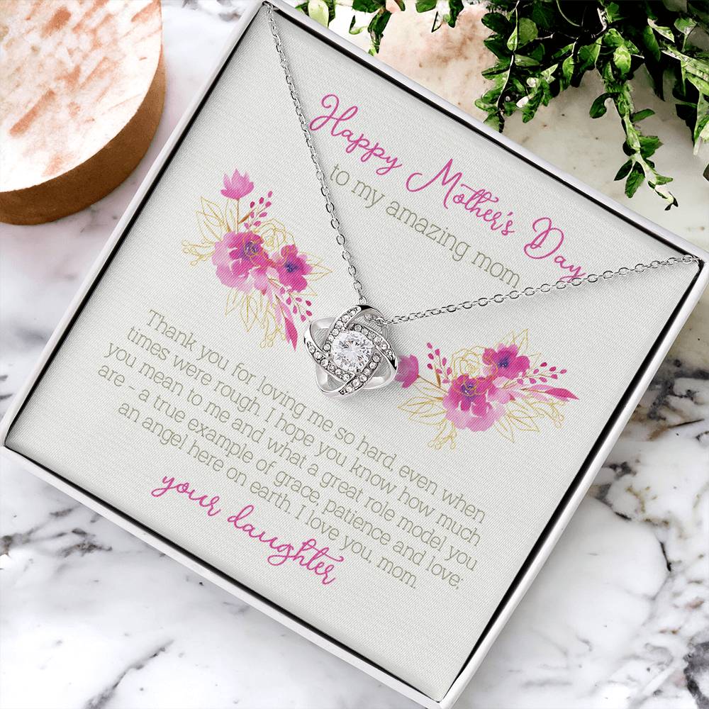 Mother's Day Gift From Daughter Love Knot Necklace Mother's Day Jewelry Cubic Zirconia Necklace Love Knot Necklace