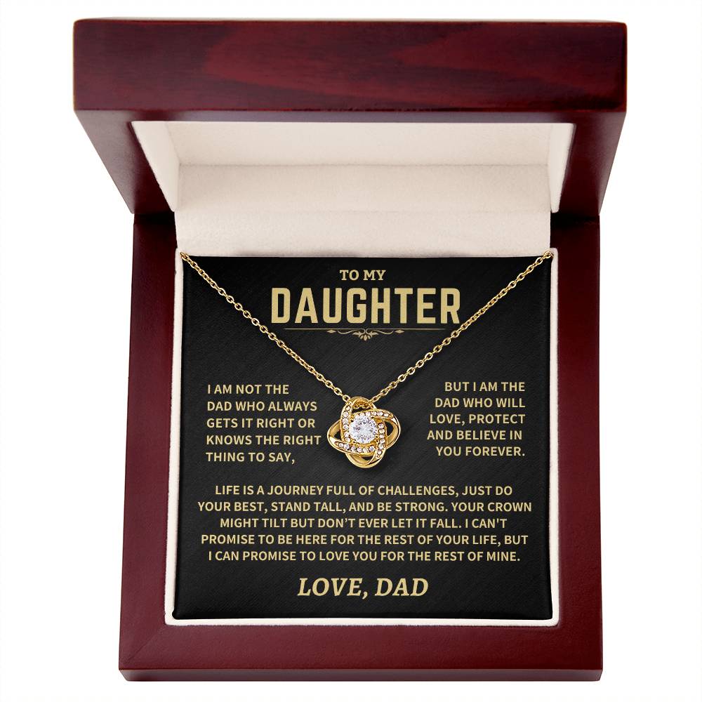 Gift For Daughter From Dad, Crown Might Tilt But Don't Ever Let It Fall Love Knot Necklace