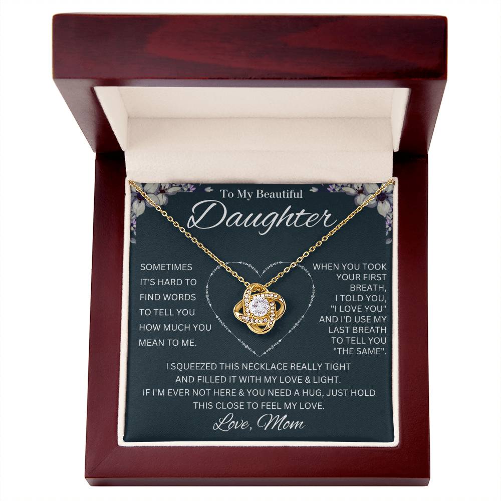 To My Daughter - I Love You, Love Mom Love Knot Necklace