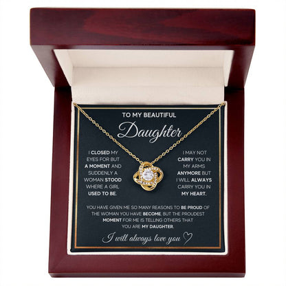 To My Daughter Proud Love Knot Necklace Gift Set Love Knot Necklace