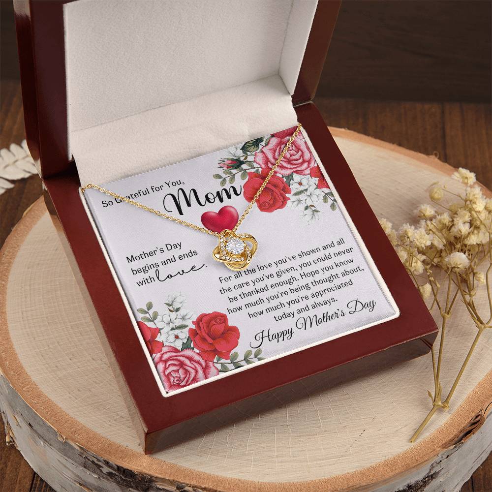 So Grateful For Your Love Mother's Day Gift For Mom Love Knot Necklace