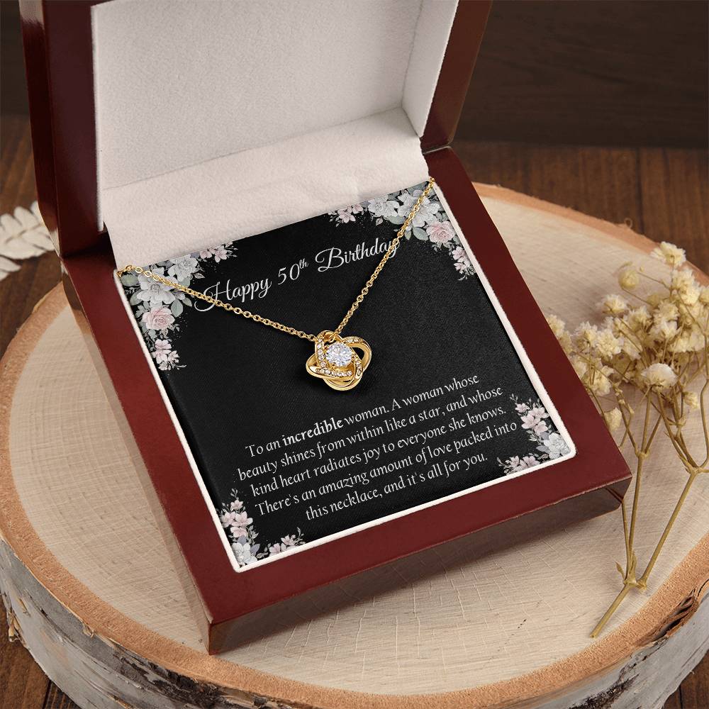 Happy 50Th Birthday Gift For Her Sentimental Gift Birthday Jewelry Necklace Gift Box With Message Card Love Knot Necklace
