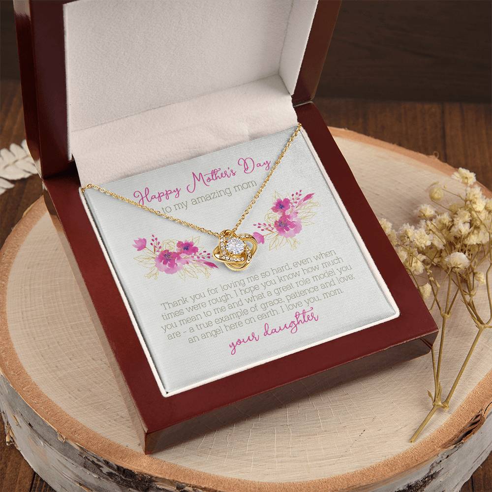 Mother's Day Gift From Daughter Love Knot Necklace Mother's Day Jewelry Cubic Zirconia Necklace Love Knot Necklace