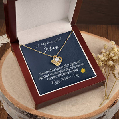 To My Beautiful Mom Gift Necklace Mother's Day Message Card Necklace For Mom To Mom From Daughter Gift To Mom From Son Gift Ne(1) Love Knot Necklace