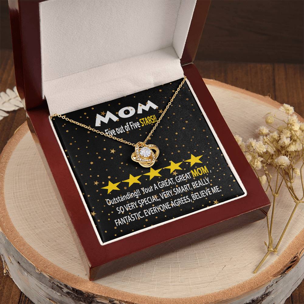 Humorous Gift For Mom Five Star Review For Mom Message Card Gift Necklace For Mom Funny Gift Necklace For Mom Birthday Mother's Day Gift Necklace Love Knot Necklace