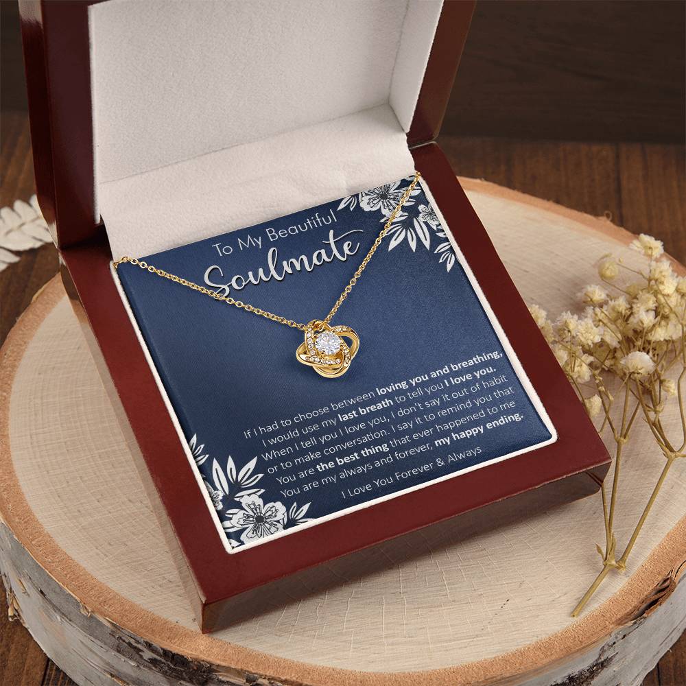 Gift For Your Soulmate - Last Breath Habit Navy Flower Love Knot Necklace Love Knot Necklace