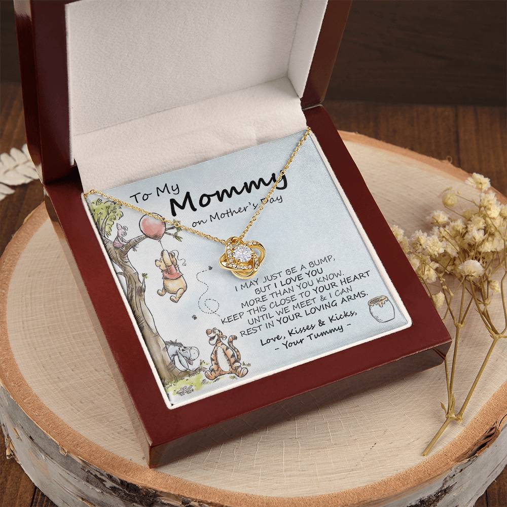 New Mommy Necklace New Mom Gift Mom To Be Winnie The Pooh Baby Shower Gift First Time Mom Pregnancy Gift Love Knot Necklace