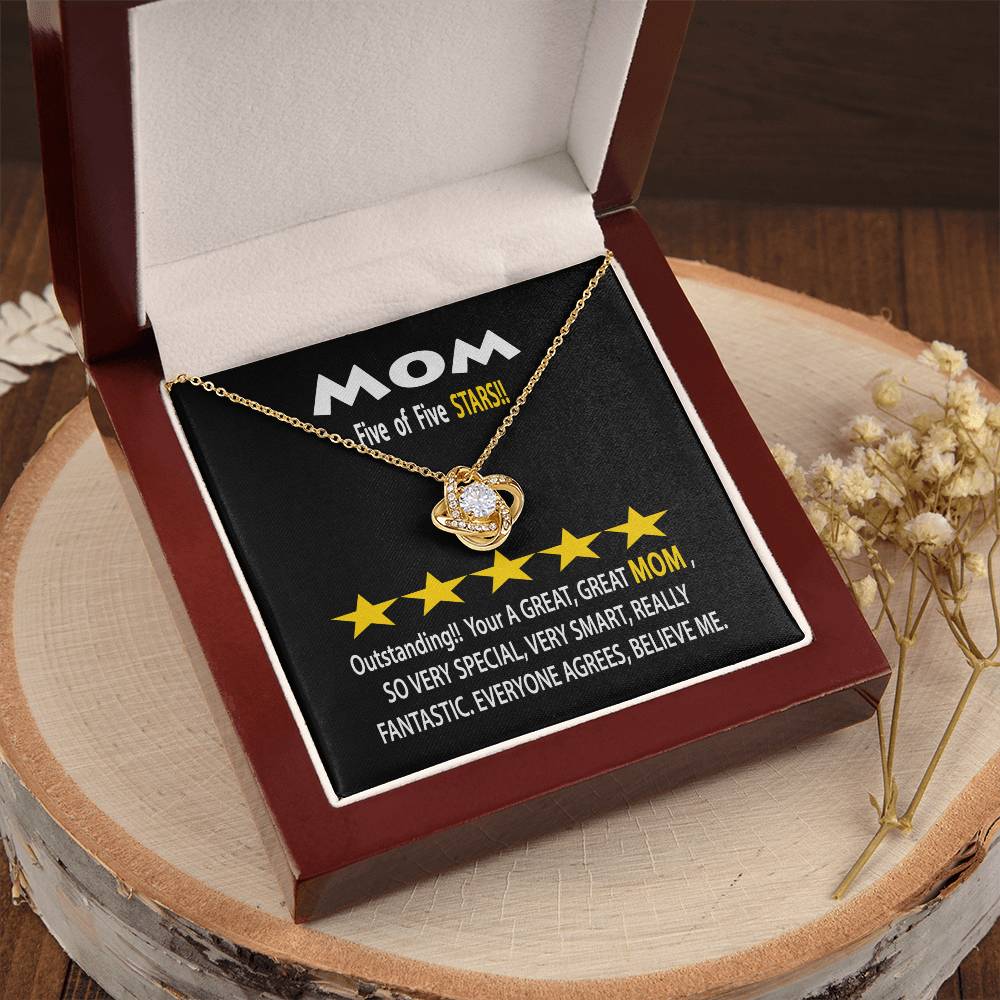 To Mom Gift Necklace With Message Card Five Star Review For Mom Mother's Day Gift Necklace Mom Birthday Gift Ne Love Knot Necklace