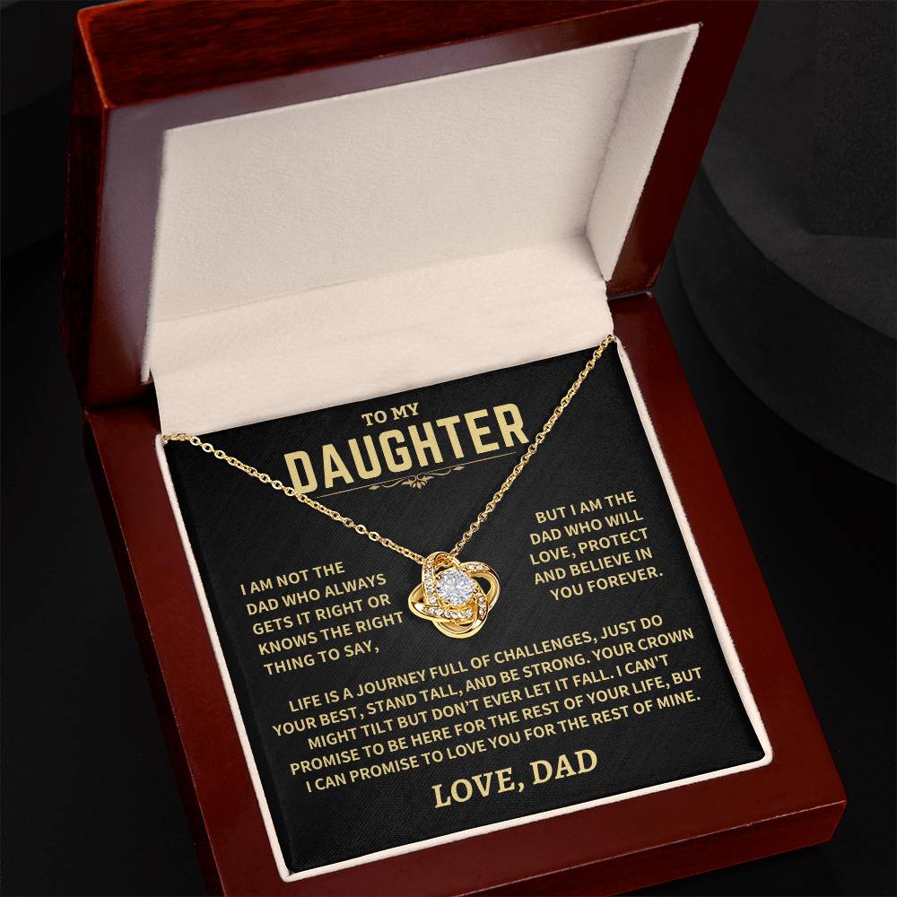 Gift For Daughter From Dad, Crown Might Tilt But Don't Ever Let It Fall Love Knot Necklace