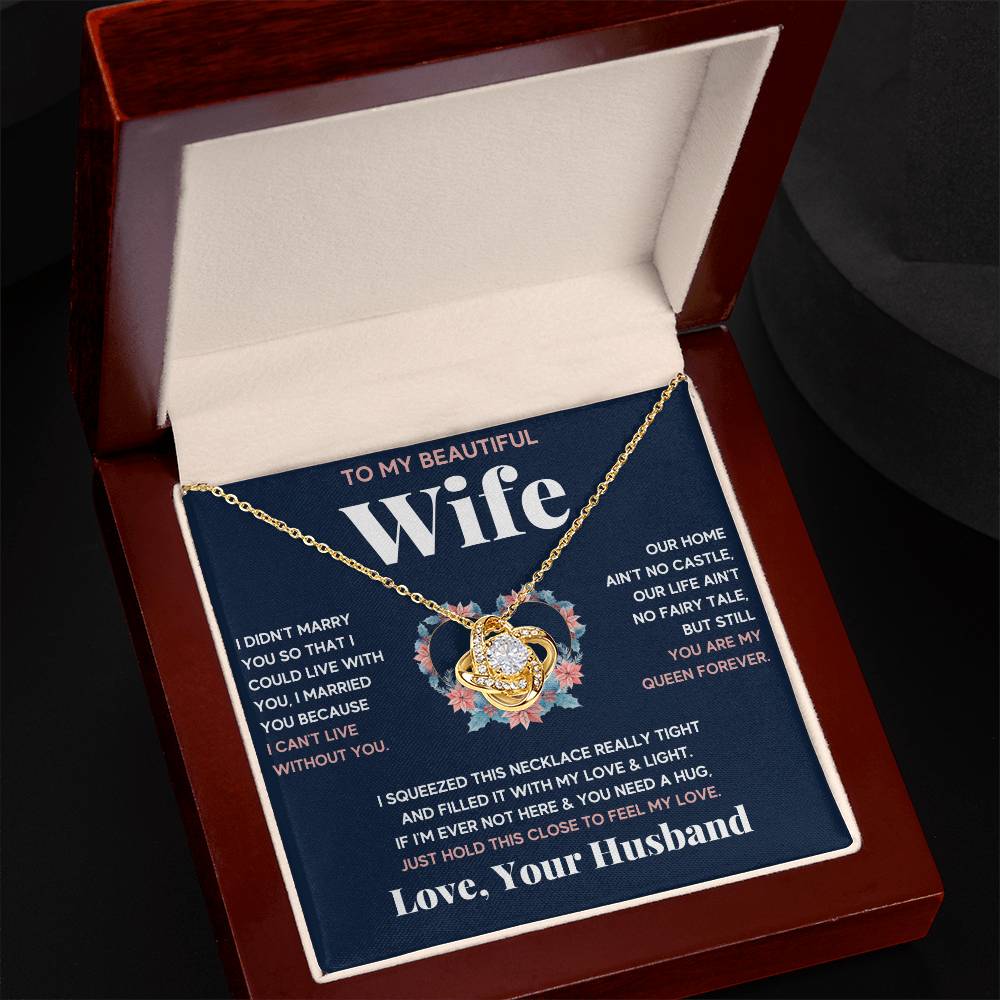 To My Beautiful Wife Squeeze Love Knot Necklace Gift Set Love Knot Necklace