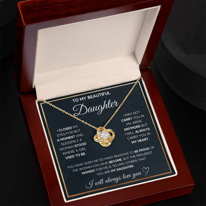 To My Daughter Proud Love Knot Necklace Gift Set Love Knot Necklace