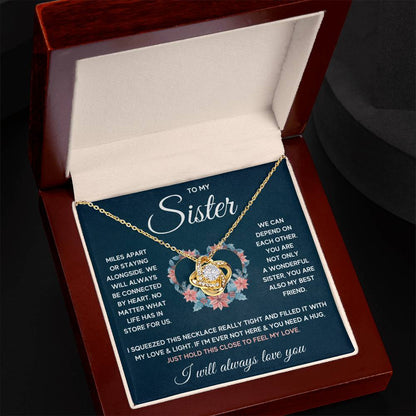 To My Sister Squeezed Love Knot Necklace Gift Set Love Knot Necklace