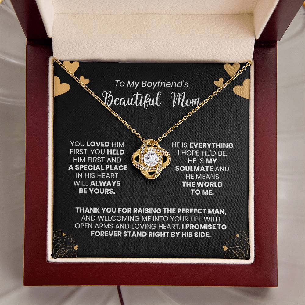 To My Boyfriend's Mom - Thank You For Raising The Perfect Man - Love Knot Necklace Love Knot Necklace