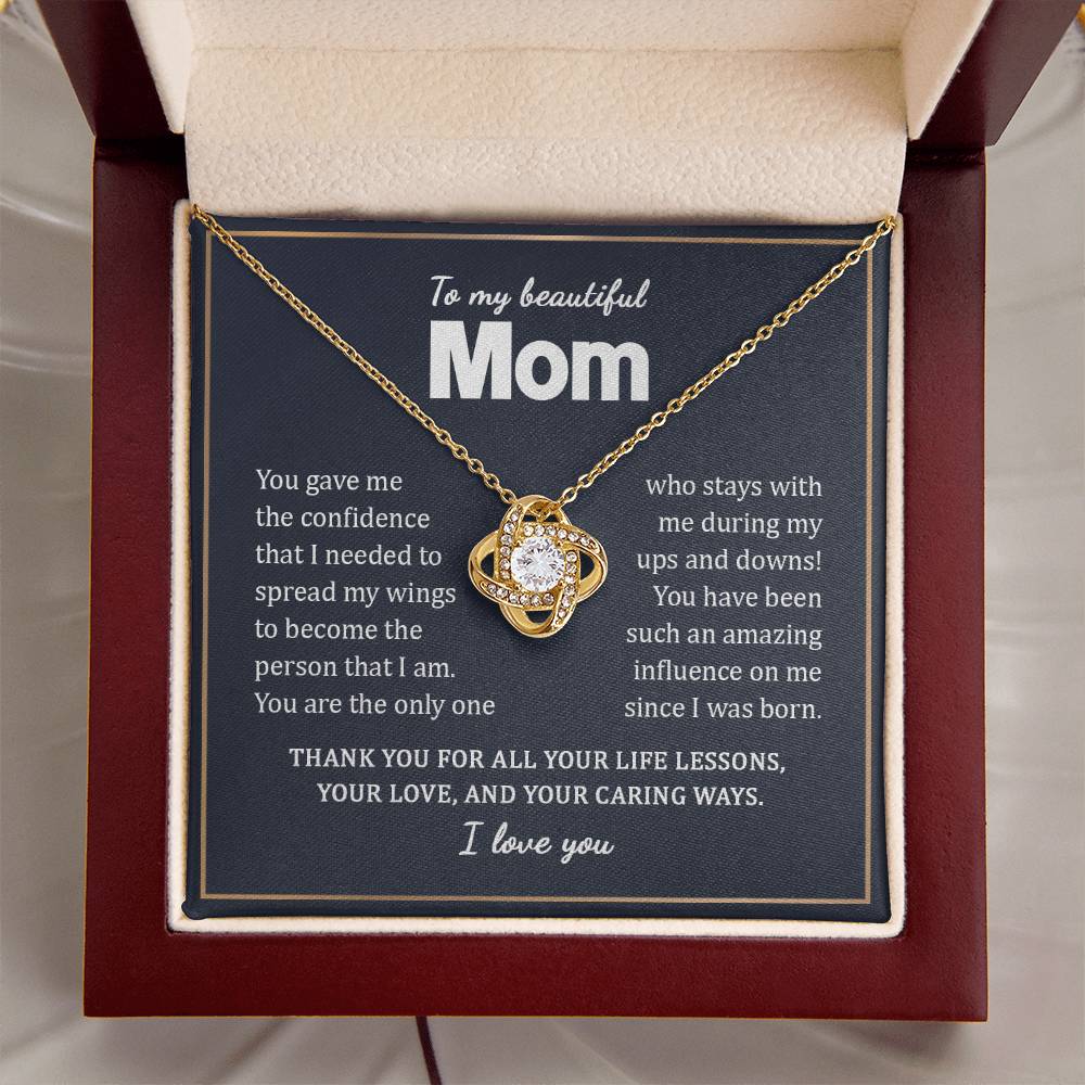 To My Beautiful Mom Necklace Gift From Daughter On Mother's Day Birthday Anniversary Love Knot Necklace