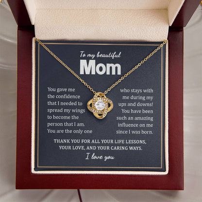 To My Beautiful Mom Necklace Gift From Daughter On Mother's Day Birthday Anniversary Love Knot Necklace