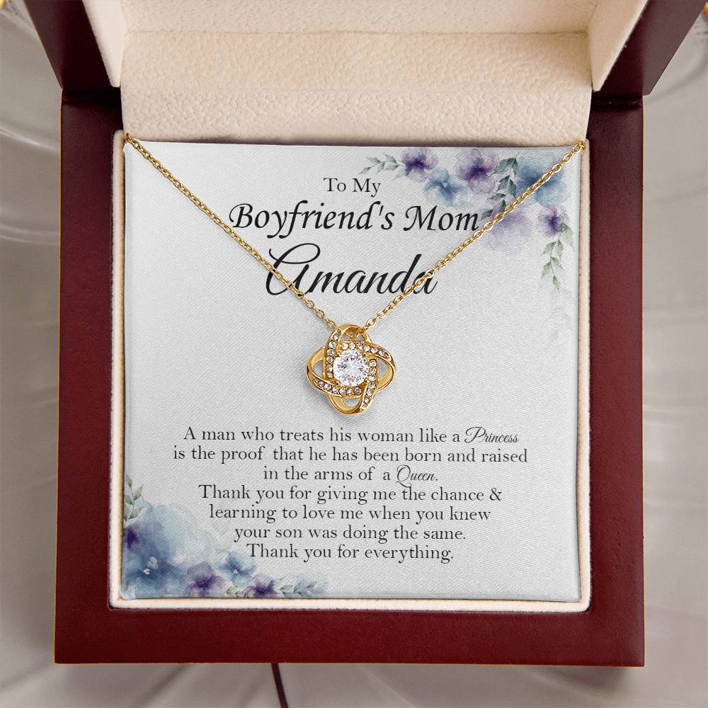 To My Boyfriends Mom Gift Customize Custom Name On Message Card Boyfriend's Mom Gift Birthday Mom Gift Gift For Boyfriend Mom Mother's Day Gift Love Knot Necklace