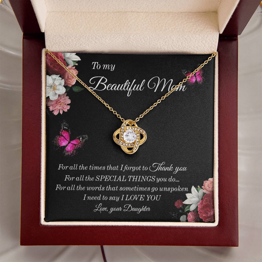 To My Beautiful Mom Necklace Sentimental Gift For Mom From Daughter Mom Birthday Gift Mother's Day Jewelry Gift Love Knot Necklace