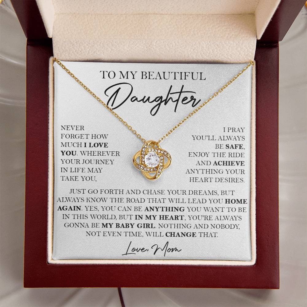 To My Beautiful Daughter Necklace Daughter Gift From Mom Birthday Graduation Christma Love Knot Necklace