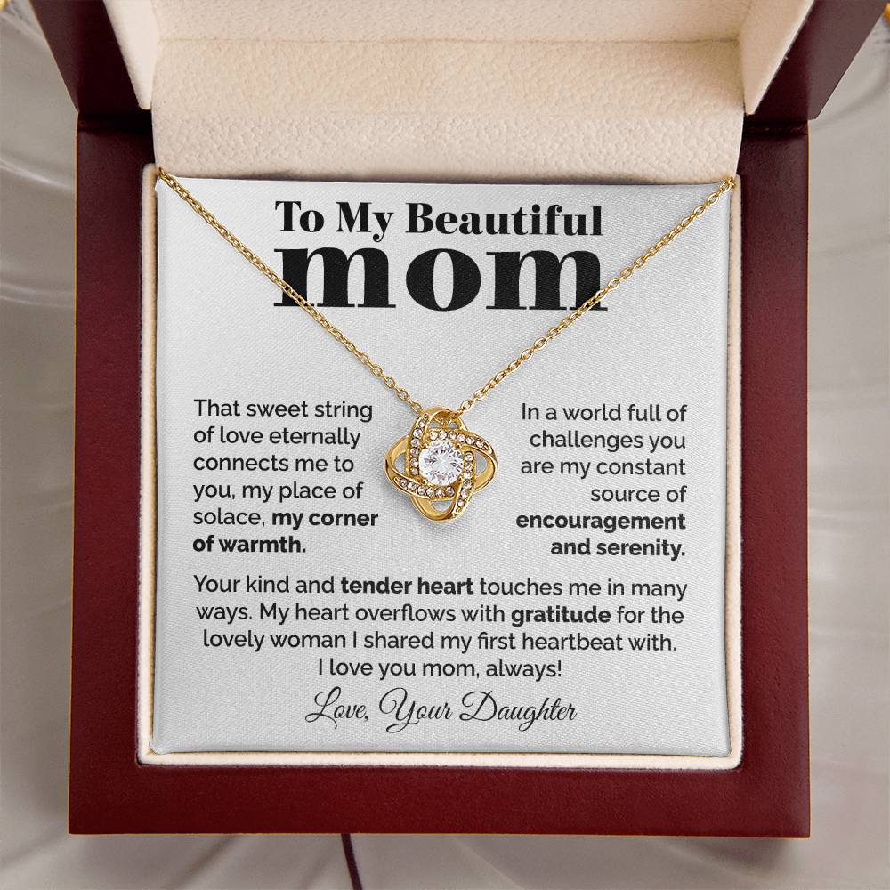To My Beautiful Mom - Heart Melt Message Love Knot Necklace Love Knot Necklace