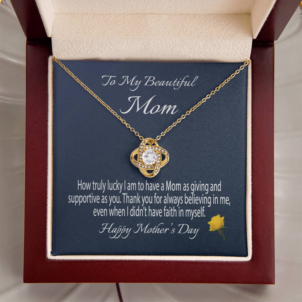 To My Beautiful Mom Gift Necklace Mother's Day Message Card Necklace For Mom To Mom From Daughter Gift To Mom From Son Gift Ne(1) Love Knot Necklace