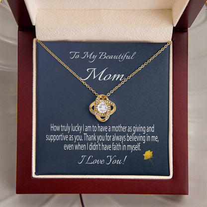 To My Beautiful Mom Gift Necklace Message Card Necklace For Mom Mom Birthday Gift Mother's Day Gift Necklace F Love Knot Necklace