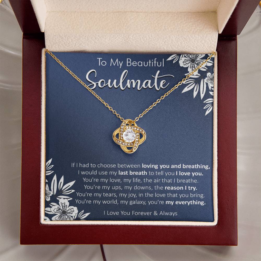 Gift For Your Soulmate - Last Breath I Breath Navy Flower Love Knot Necklace Love Knot Necklace