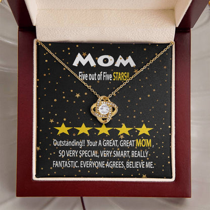 Humorous Gift For Mom Five Star Review For Mom Message Card Gift Necklace For Mom Funny Gift Necklace For Mom Birthday Mother's Day Gift Necklace Love Knot Necklace
