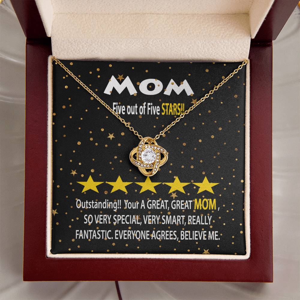 Humorous Gift For Mom Five Star Review For Mom Message Card Gift Necklace For Mom Funny Gift Necklace For Mom Birthday Mother's Day Gift Ne Love Knot Necklace