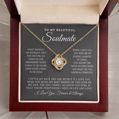 To My Beautiful Soulmate Necklace Gift For Girlfriend Anniversary Birthday Gift Sentimental Gift Love Knot Necklace