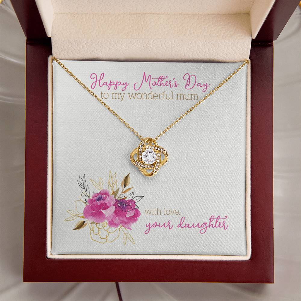 Mothers Day Gift To Mum From Daughter Love Knot Necklace White Gold Cubic Zirconia Mother's Day Gift Love Knot Necklace