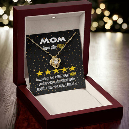 Humorous Gift For Mom Five Star Review For Mom Message Card Gift Necklace For Mom Funny Gift Necklace For Mom Birthday Mother's Day Gift Ne Love Knot Necklace