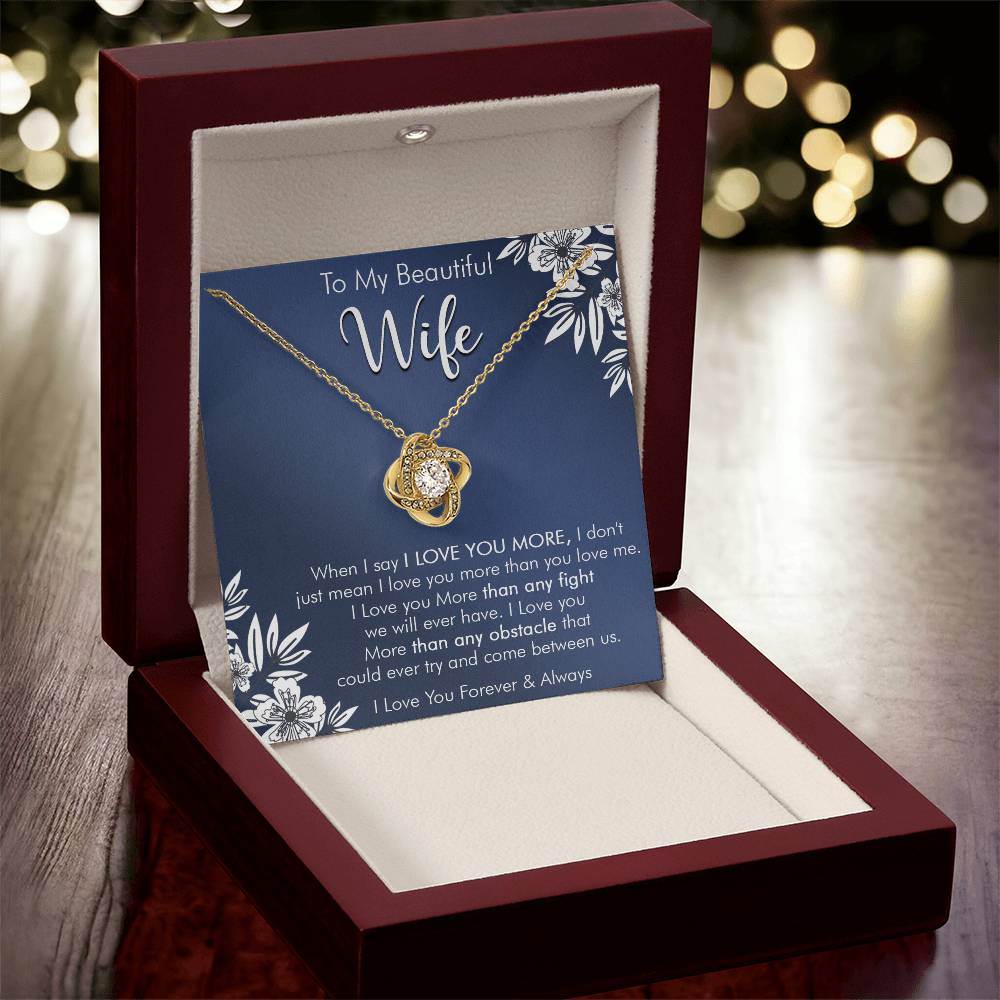 Gift For Wife Love You More Navy Flower Love Knot Necklace Love Knot Necklace