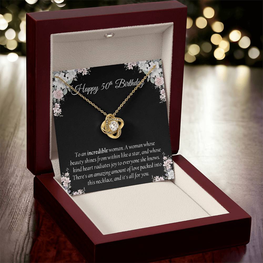 Happy 50Th Birthday Gift For Her Sentimental Gift Birthday Jewelry Necklace Gift Box With Message Card Love Knot Necklace